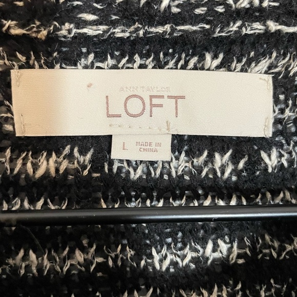 LOFT Sweater Womens Large Black White Chunky Knit Cardigan Wool Blend Casual - Picture 9 of 11